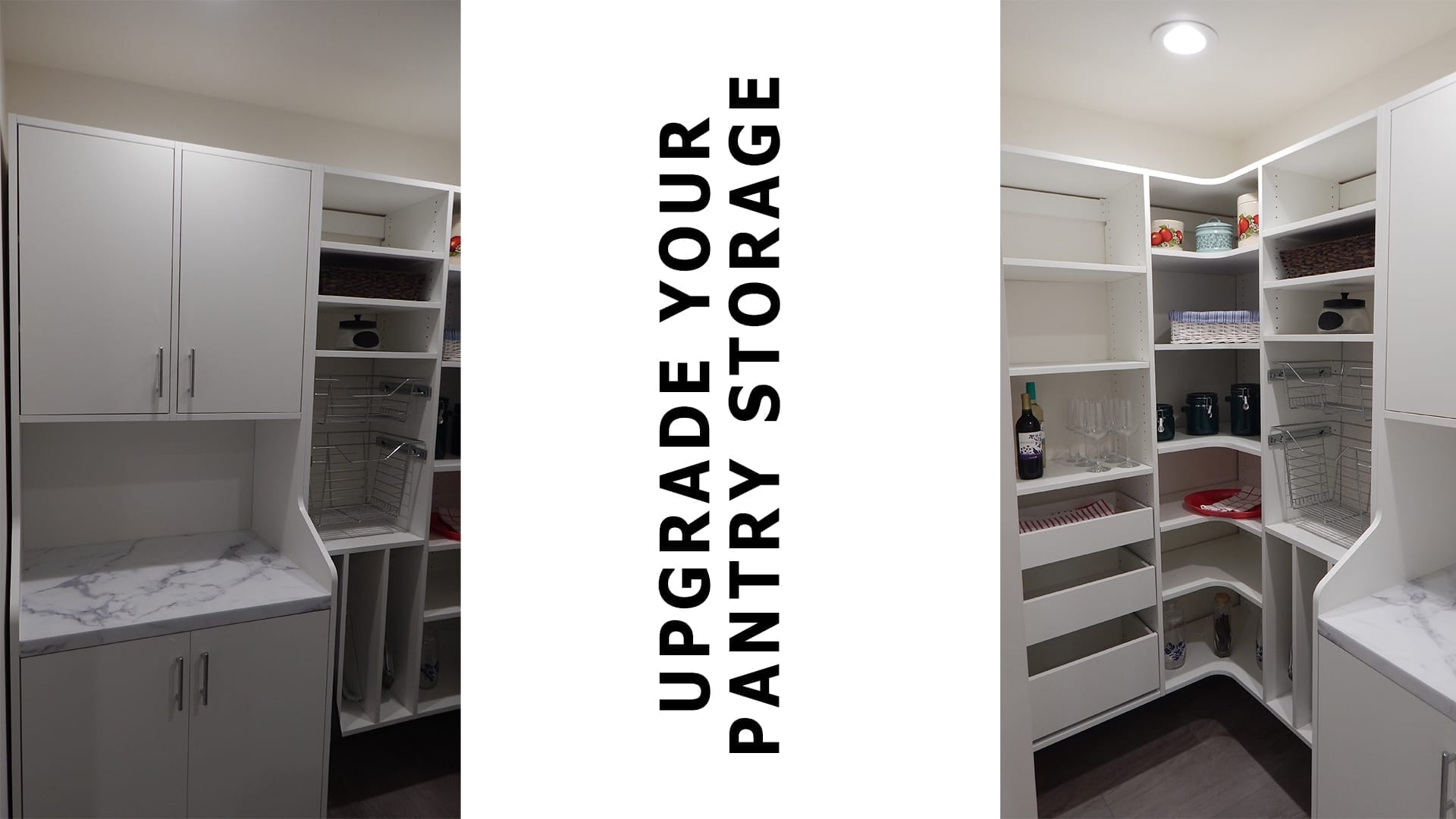 Custom pantry closet designed and installed by Gulfshore Closets in Naples, FL, featuring efficient storage solutions for a well-organized kitchen.